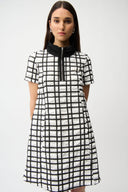 Joseph Ribkoff Jacquard Plaid Print A-line Dress With Contrast Detail Style 261307.