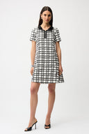 Joseph Ribkoff Plaid Print A-line Dress With Contrast Detail Style 261307