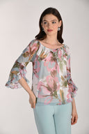 Frank Lyman Floral Print Sheer Blouse Style 261361
