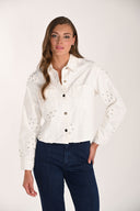 Frank Lyman Floral Cropped Denim Jacket Style 261600