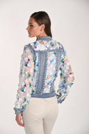 Frank Lyman Denim Jacket with Floral Appliqué Style 261601