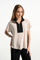 Joseph Ribkoff Silky Knit Color Block Straight Top With Zipped Collar Style 261611