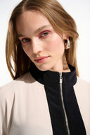 Joseph Ribkoff Silky Knit Color Block Straight Top With Zipped Collar Style 261611