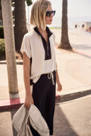 Joseph Ribkoff Silky Knit Color Block Straight Top With Zipped Collar Style 261611.