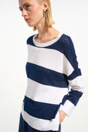 Joseph Ribkoff Stripe Print Crewneck Sweater Style 261635