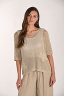 Frank Lyman Open Stitch Knit Flower V-neck Top Style 261665