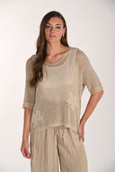 Frank Lyman Open Stitch Knit Flower V-neck Top Style 261665