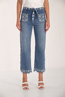 Frank Lyman Floral Embroidered Cropped Denim Pants Style 261666
