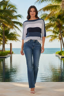 Frank Lyman Striped Knitted Crew Neck Pullover Style 261668