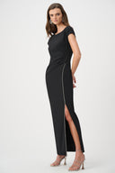 Joseph Ribkoff Sheath Gown With Rhinestones Piping Style 261713F26