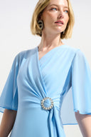 Joseph Ribkoff Flowy Wrap Dress With Buckle Rhinestones Detail Style 261714