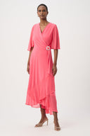 Joseph Ribkoff Flowy Wrap Dress With Buckle Rhinestones Detail Style 261714