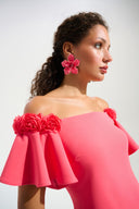 Joseph Ribkoff Off-Shoulder Shift Dress With 3D Flower Trim Style 261734