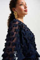 Joseph Ribkoff 3D Embroidered Chiffon Fit & Flare Dress With Sash Belt Style 261738