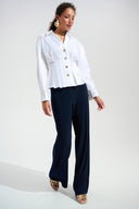Joseph Ribkoff Fit And Flare Blouse With Chain Link Button Cuffs Style 261742