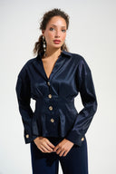 Joseph Ribkoff Fit And Flare Blouse With Chain Link Button Cuffs Style 261742