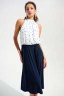 Joseph Ribkoff Dot Print A-Line Dress With Silky Knit Skirt Style 261750