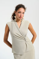 Joseph Ribkoff Sparkle Knit Wrap Top With Rhinestones Ornament Style 261758