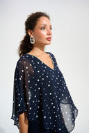 Joseph Ribkoff Dot Print Poncho Top With Rhinestones Trim Style 261766