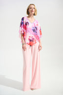 Joseph Ribkoff Floral Print Poncho Top With Chiffon Layer Style 261777