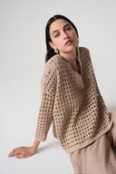 Joseph Ribkoff Cotton Blend Open Stitch Boxy Sweater Style 261925