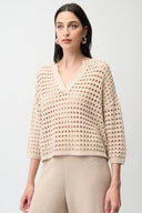 Joseph Ribkoff Cotton Blend Open Stitch Boxy Sweater Style 261925