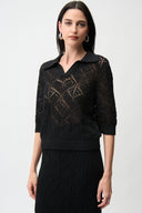 Joseph Ribkoff Cotton Blend Open Stitch Sweater with Polo Collar Style 261929.