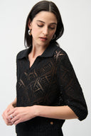Joseph Ribkoff Open Stitch Sweater with Polo Collar Style 261929