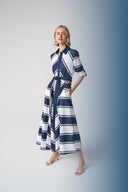 Joseph Ribkoff Stripe Print Fit & Flare Shirt Dress with Sash Style 261936