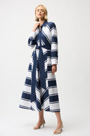 Joseph Ribkoff Stripe Print Fit & Flare Shirt Dress with Sash Style 261936