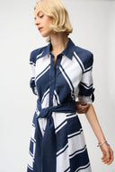 Joseph Ribkoff Stripe Print Fit & Flare Shirt Dress with Sash Style 261936