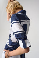 Joseph Ribkoff Stripe Print Fit & Flare Shirt Dress with Sash Style 261936