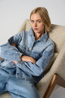 Joseph Ribkoff Denim Oversized Jacket With Pearls & Studs Style 261946