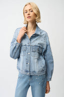 Joseph Ribkoff Denim Oversized Jacket With Pearls & Studs Style 261946