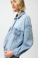 Joseph Ribkoff Denim Oversized Jacket With Pearls & Studs Style 261946