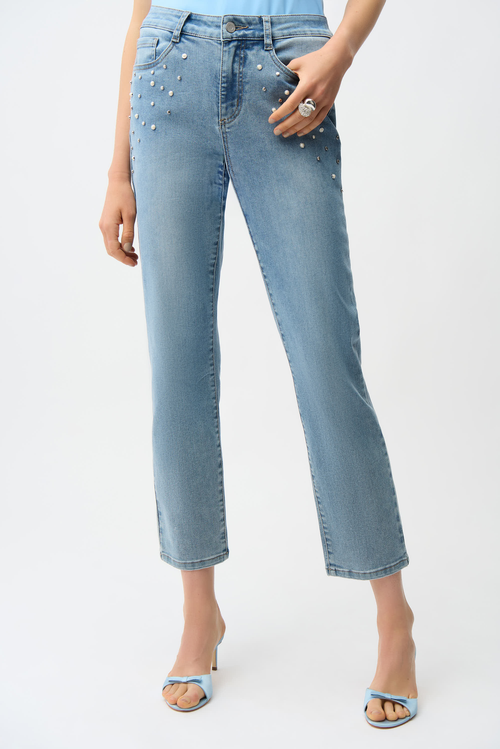 Joseph Ribkoff Slim Leg Jeans With Pearls and Studs Style 261947 – Luxetire