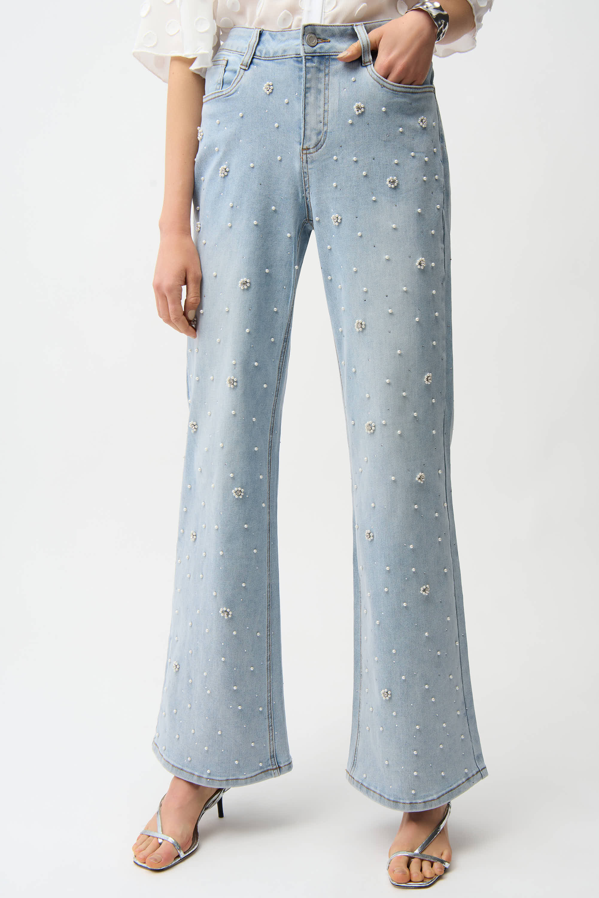 Joseph Ribkoff Wide Leg Jeans With Pearl and Rhinestones Style 261960 ...