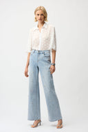 Joseph Ribkoff Wide Leg Jeans With Pearl and Rhinestones Style 261960