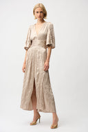 Joseph Ribkoff Satin Fit and Flare Pleated Dress with Knot Waist Detail Style 261962.