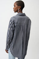 Joseph Ribkoff Cotton Stripe Print Boxy Blouse With Rhinestones Style 261966