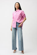 Joseph Ribkoff Cotton Stripe Print Boxy Blouse With Rhinestones Style 261966