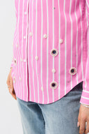 Joseph Ribkoff Cotton Stripe Print Boxy Blouse With Rhinestones Style 261966