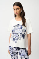 Joseph Ribkoff Front Print Straight T-Shirt With Rhinestones Style 261967