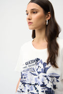 Joseph Ribkoff Front Print Straight T-Shirt With Rhinestones Style 261967