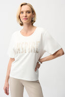 Joseph Ribkoff Front Print Straight T-Shirt With Rhinestones Style 261967.
