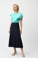 Joseph Ribkoff Denim Flare Skirt With Exposed Zipper Style 261969