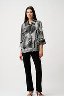 Joseph Ribkoff Satin And Mesh Abstract Print Jacket With Bell Sleeve Style 261980