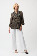 Joseph Ribkoff Satin And Mesh Abstract Print Jacket With Bell Sleeve Style 261980