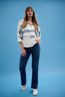 Joseph Ribkoff Stripe Print Boxy Sweater with Zipped Collar Style 261983