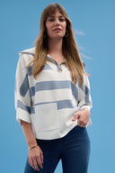 Joseph Ribkoff Stripe Print Boxy Sweater with Zipped Collar Style 261983